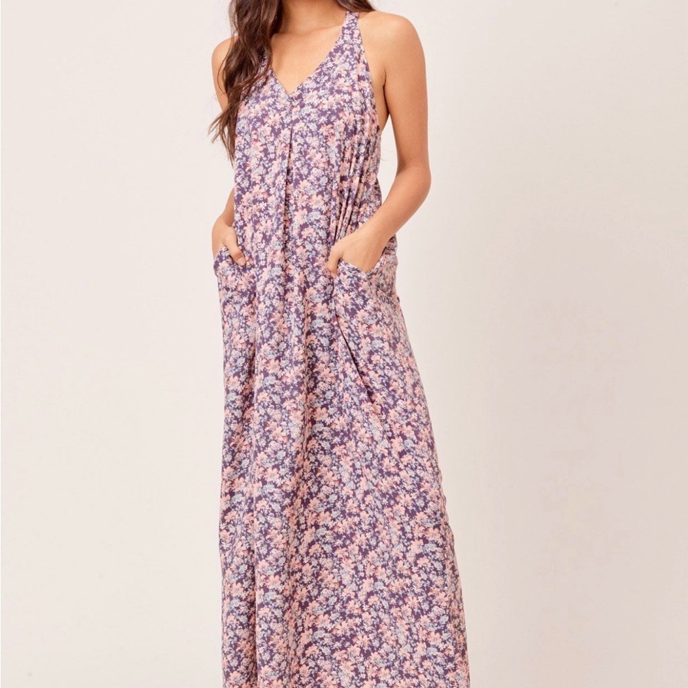 Lovestitch Purple and Pink Sanni Spring Floral Maxi Dress NWT